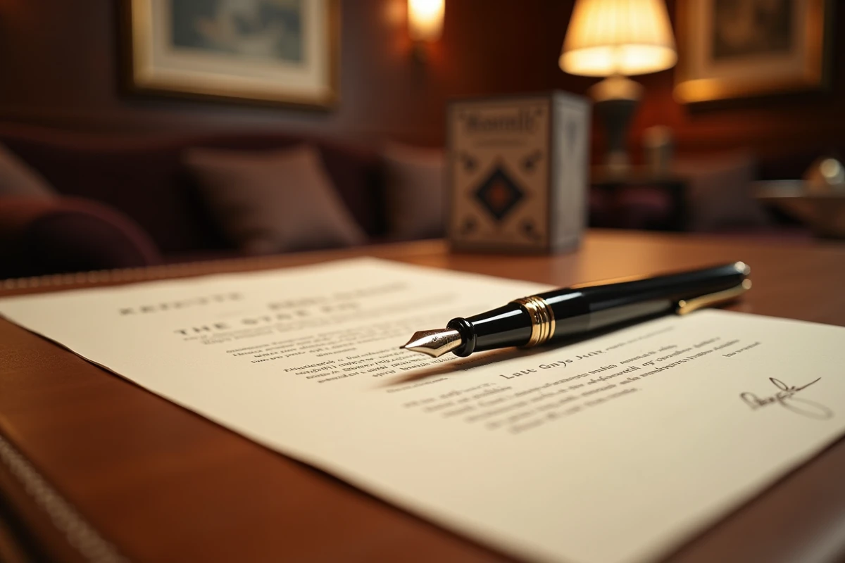 Contrat de cachet artistique et stylo de luxe sur un bureau pour une soirée privée