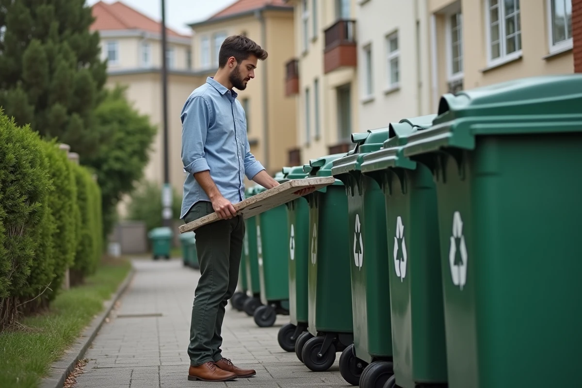 Jeune homme recyclant un plastique dans la rue